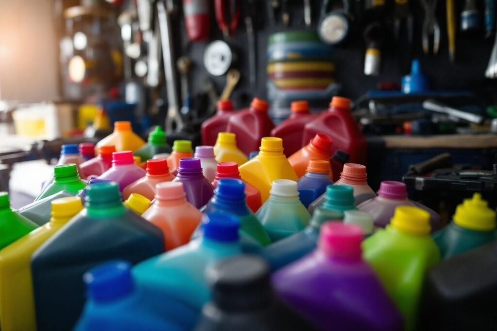 Gros plan sur un groupe de bouteilles multicolores aux bouchons variés