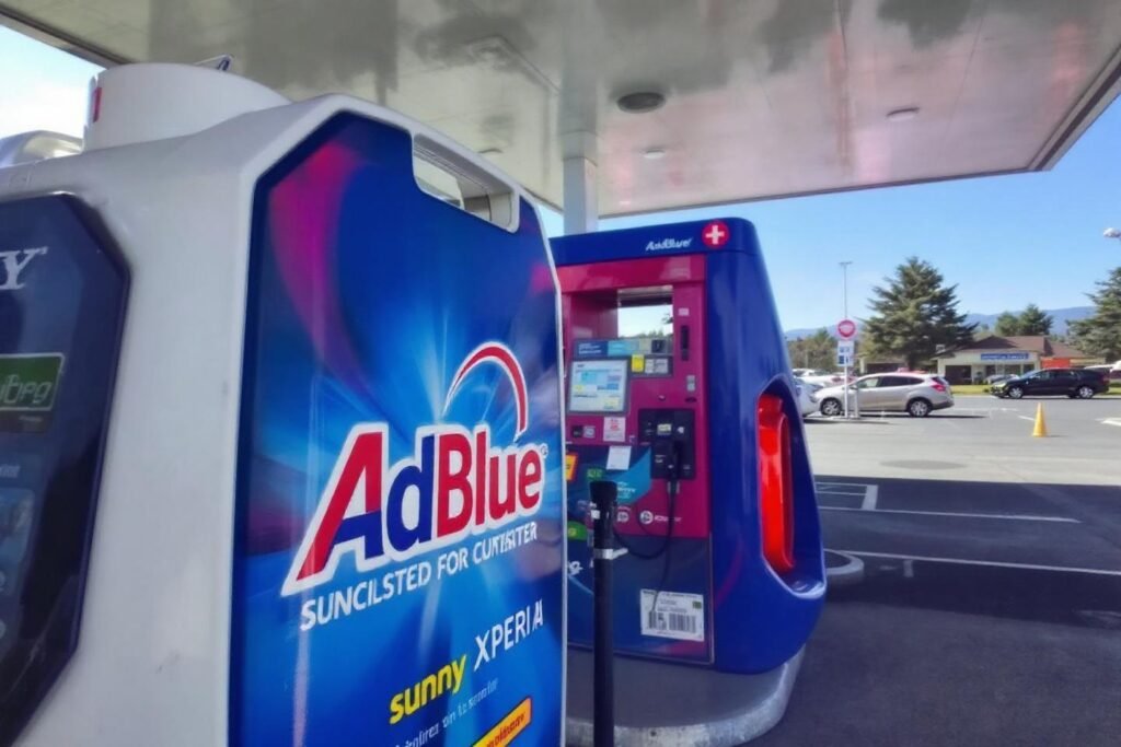 Borne bleue et rouge de distribution d'AdBlue pour véhicules diesel